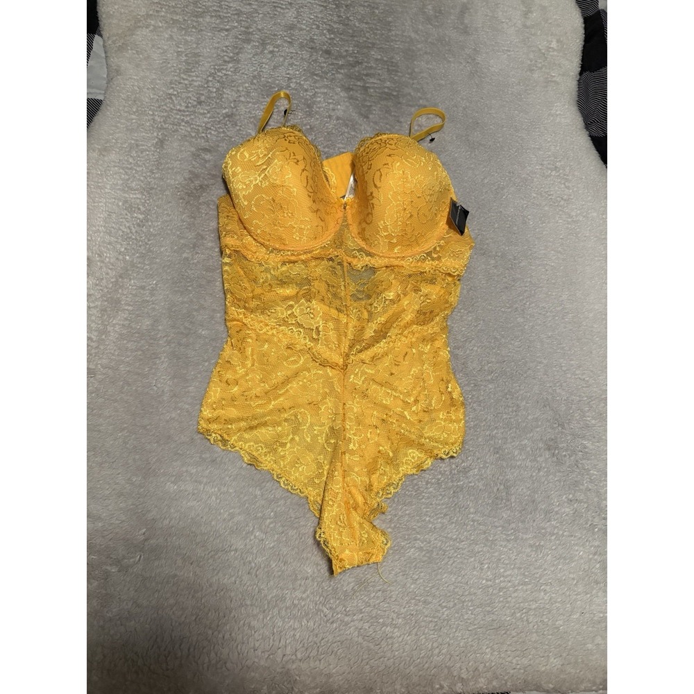 Ashley Stewart Women's Yellow Mustard Lace Bodysuit Teddy Size 3X Plus NWT